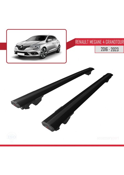 Renault Megane Grandtour 2016-2023 Arası ile Uyumlu Hook Model Anahtar Kilitli Ara Atkı Tavan Barı Siyah