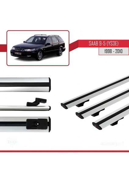 Saab 9-5 (YS3E) 1998-2010 Arası ile Uyumlu Basic Model Ara Atkı Tavan Barı Gri 3 Adet