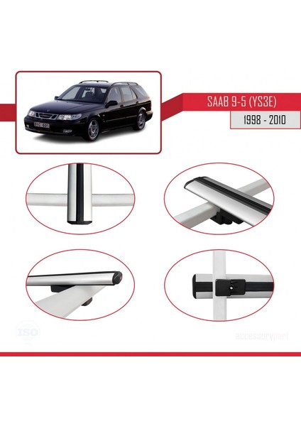Saab 9-5 (YS3E) 1998-2010 Arası ile Uyumlu Basic Model Ara Atkı Tavan Barı Gri 3 Adet