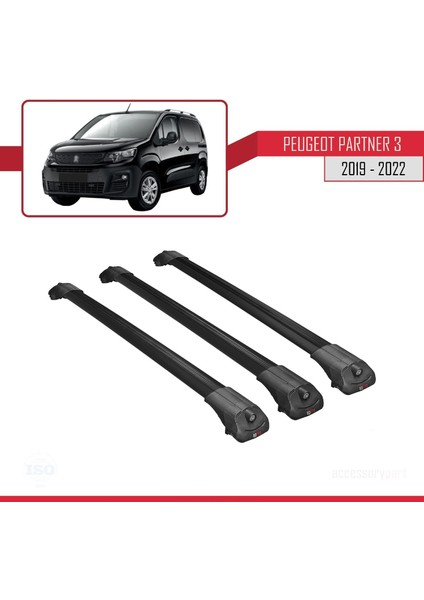 Peugeot Partner 2019-2022 Arası ile Uyumlu Ace-1 Ara Atkı Tavan Barı Siyah 3 Adet Bar modelleri