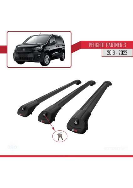 Peugeot Partner 2019-2022 Arası ile Uyumlu Ace-1 Ara Atkı Tavan Barı Siyah 3 Adet Bar fırsatları