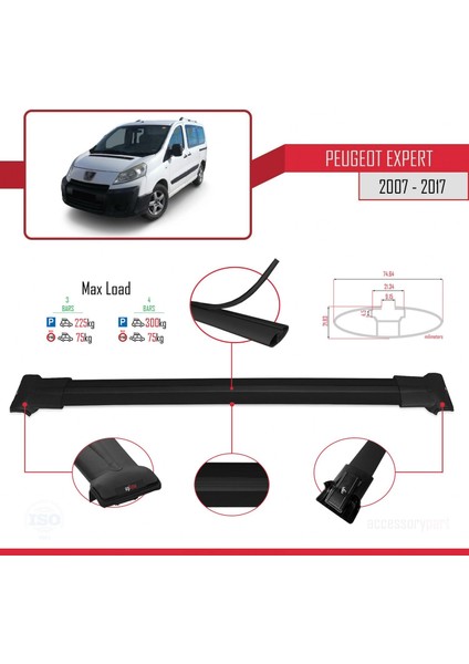 Peugeot Expert 2007-2017 Arası ile Uyumlu Fly Model Ara Atkı Tavan Barı Siyah 4 Adet Bar modelleri