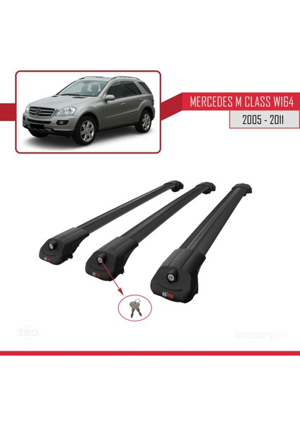 Mercedes M Class (W164) 2005-2011 Arası ile Uyumlu Ace-1 Ara Atkı Tavan Barı Siyah 3 Adet Bar fırsatları