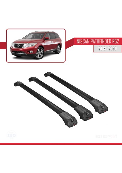 Nissan Pathfinder (R52) 2013-2020 Arası ile Uyumlu Ace-1 Ara Atkı Tavan Barı Siyah 3 Adet Bar modelleri