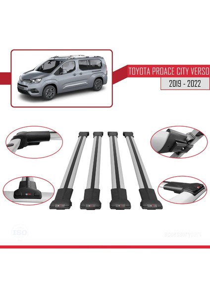 Toyota Proace City Verso 2019-2022 Arası ile Uyumlu Fly Model Ara Atkı Tavan Barı Gri 4 Adet Bar fırsatları