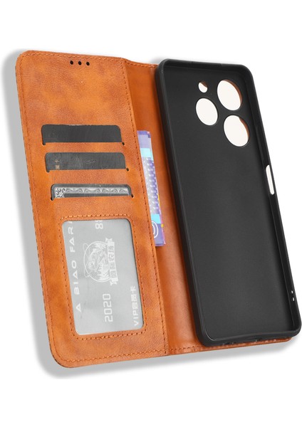 Tecno Spark 10 Pro K17 Retro Pu Deri Kapak Standı Cüzdan Flip Folio Telefon Kılıfı (Yurt Dışından)