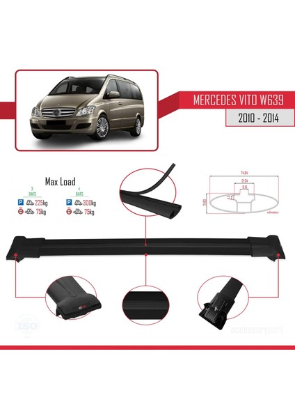 Mercedes Vito (W639) 2010-2014 Arası ile Uyumlu Fly Model Ara Atkı Tavan Barı Siyah 3 Adet Bar fırsatları