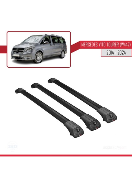 Mercedes Vito Tourer (W447) 2014 ve Sonrası ile Uyumlu Ace-1 Ara Atkı Tavan Barı Siyah 3 Adet Bar modelleri