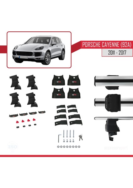 Porsche Cayenne (92A) 2011-2017 Arası ile Uyumlu Ace-4 Ara Atkı Tavan Barı Gri