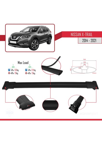 Nissan X-Trail 2014-2021 Arası ile Uyumlu Fly Model Ara Atkı Tavan Barı Siyah fırsatları