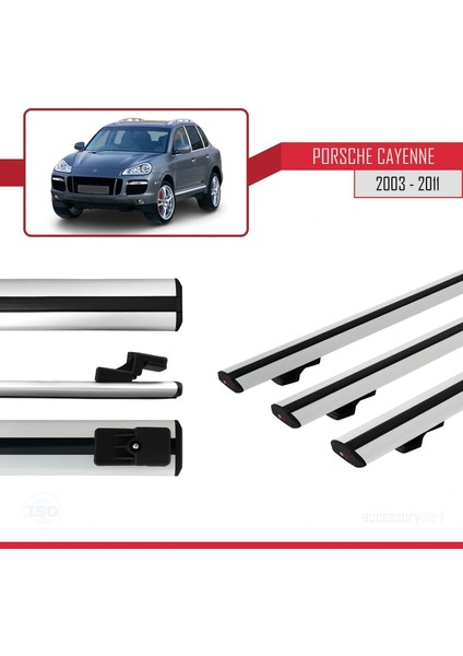 Porsche Cayenne 2003-2011 Arası ile Uyumlu Basic Model Ara Atkı Tavan Barı Gri 3 Adet modelleri