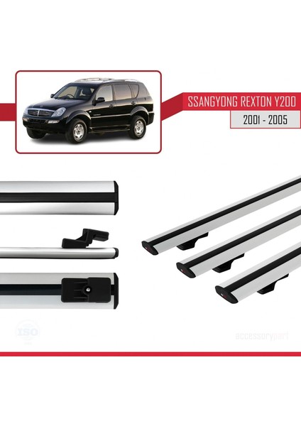 Ssangyong Rexton Y200 2001-2005 Arası ile Uyumlu Basic Model Ara Atkı Tavan Barı Gri 3 Adet modelleri
