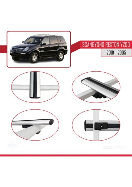 Ssangyong Rexton Y200 2001-2005 Arası ile Uyumlu Basic Model Ara Atkı Tavan Barı Gri 3 Adet fırsatları