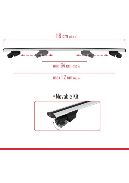 Ssangyong Rodius 2012-2019 Arası ile Uyumlu Hook Model Anahtar Kilitli Ara Atkı Tavan Barı Gri