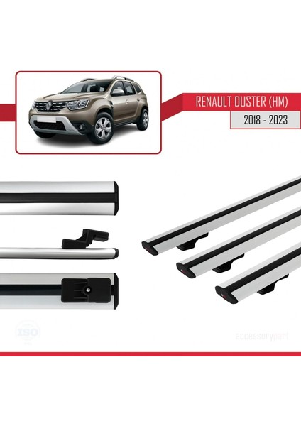 Renault Duster (Hm) 2018-2023 Arası ile Uyumlu Basic Model Ara Atkı Tavan Barı Gri 3 Adet