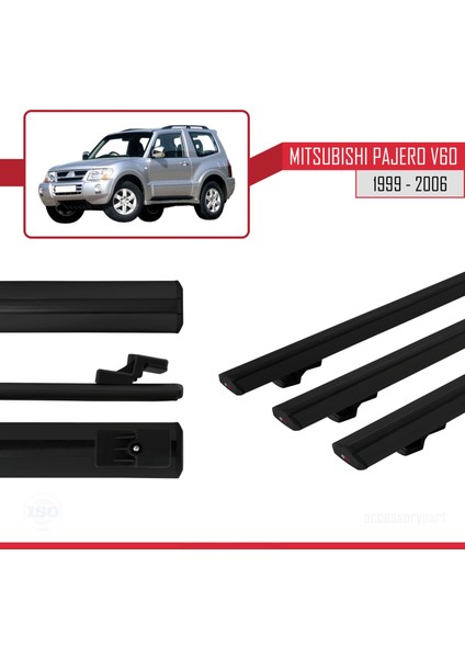 Mitsubishi Pajero (V60) 3 Kapı 1999-2006 Arası ile Uyumlu Basic Model Ara Atkı Tavan Barı Siyah 3 Adet modelleri
