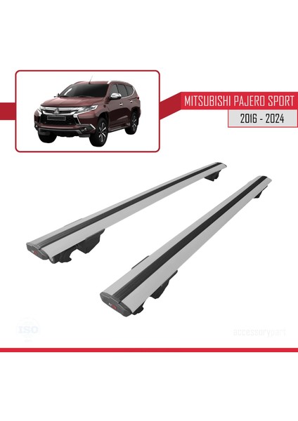 Mitsubishi Pajero Sport (Mk3) 2016 ve Sonrası ile Uyumlu Hook Model Anahtar Kilitli Ara Atkı Tavan Barı Gri fırsatları