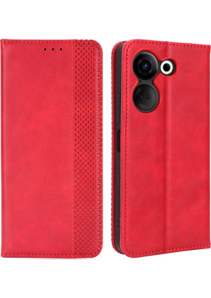 Tecno Camon 20 Pro 4g / 20 4g Pu Deri Retro Tasarım Standı Manyetik Cüzdan Kılıf (Yurt Dışından)