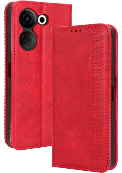 Tecno Camon 20 Pro 4g / 20 4g Pu Deri Retro Tasarım Standı Manyetik Cüzdan Kılıf (Yurt Dışından)