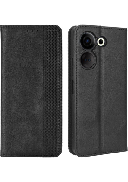 Tecno Camon 20 Pro 4g / 20 4g Pu Deri Retro Tasarım Standı Manyetik Cüzdan Kılıf (Yurt Dışından)
