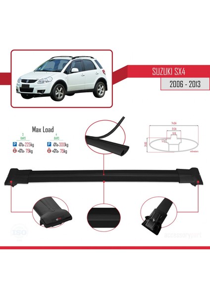 Suzuki Sx4 2006-2013 Arası ile Uyumlu Fly Model Ara Atkı Tavan Barı Siyah 3 Adet Bar fırsatları