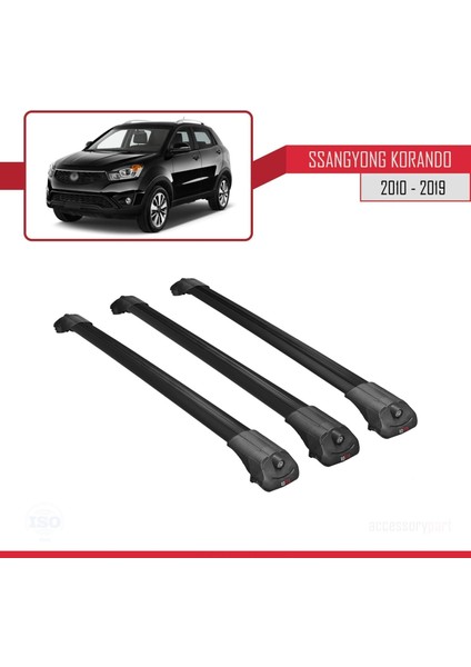 Ssangyong Korando (C) 2010-2019 Arası ile Uyumlu Ace-1 Ara Atkı Tavan Barı Siyah 3 Adet Bar