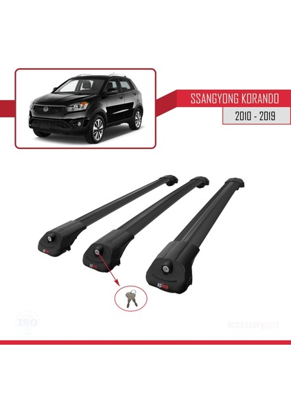 Ssangyong Korando (C) 2010-2019 Arası ile Uyumlu Ace-1 Ara Atkı Tavan Barı Siyah 3 Adet Bar