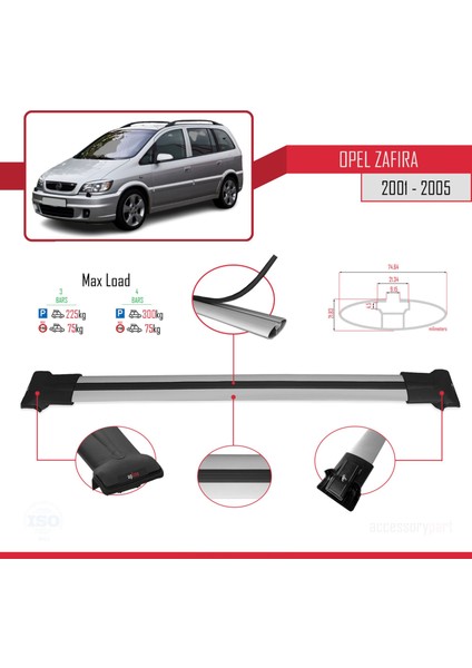 Opel Zafira 2001-2005 Arası ile Uyumlu Fly Model Ara Atkı Tavan Barı Gri 3 Adet Bar fırsatları