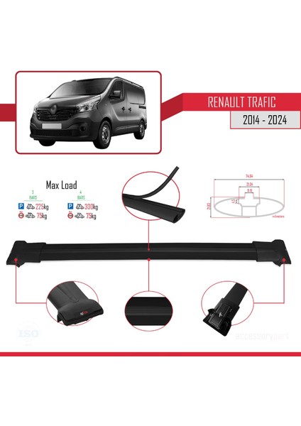 Renault Trafic 2014 ve Sonrası ile Uyumlu Fly Model Ara Atkı Tavan Barı Siyah 3 Adet Bar fırsatları