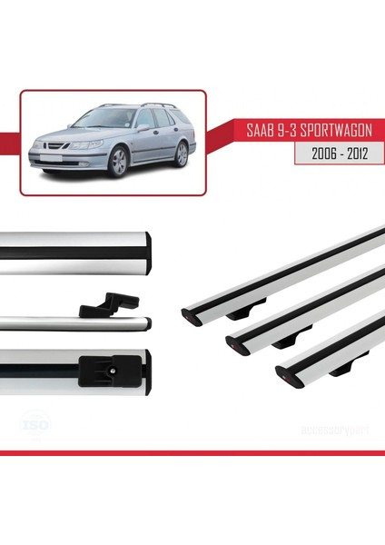 Saab 9-3 Sportwagon 2006-2012 Arası ile Uyumlu Basic Model Ara Atkı Tavan Barı Gri 3 Adet
