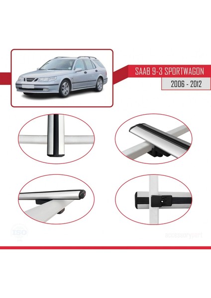 Saab 9-3 Sportwagon 2006-2012 Arası ile Uyumlu Basic Model Ara Atkı Tavan Barı Gri 3 Adet