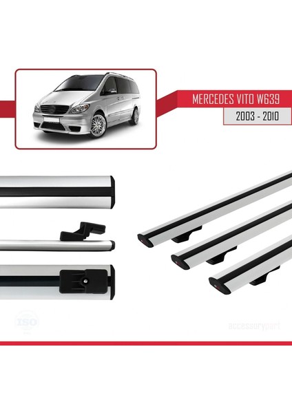 Mercedes Vito (W639) 2003-2010 Arası ile Uyumlu Basic Model Ara Atkı Tavan Barı Gri 3 Adet modelleri