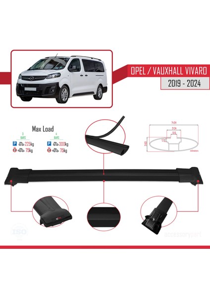 Opel / Vauxhall Vivaro 2019 ve Sonrası ile Uyumlu Fly Model Ara Atkı Tavan Barı Siyah 3 Adet