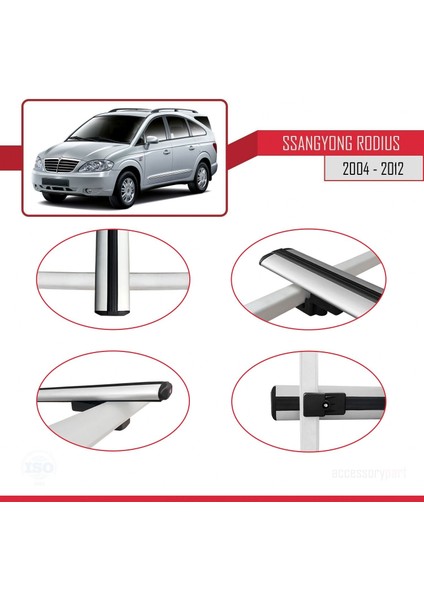 Ssangyong Rodius 2004-2012 Arası ile Uyumlu Basic Model Ara Atkı Tavan Barı Gri 3 Adet