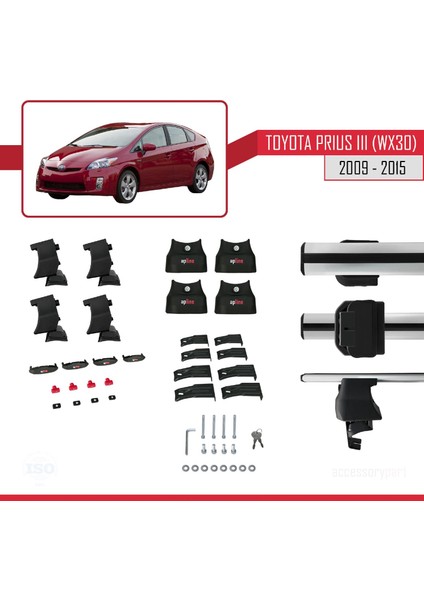 Toyota Prius Iıı (XW30) 2009-2015 Arası ile Uyumlu Ace-4 Ara Atkı Tavan Barı Gri