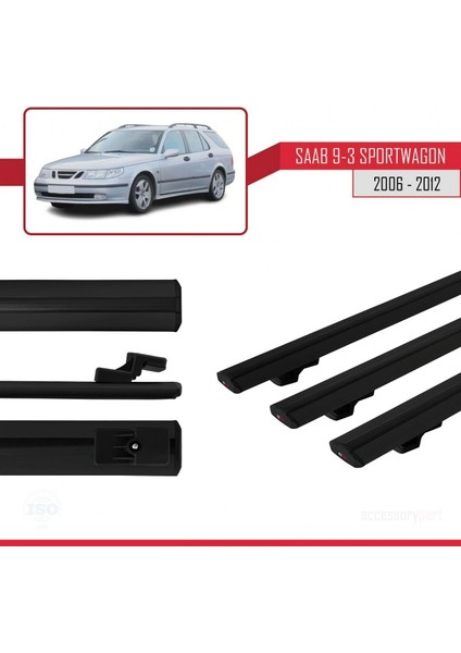 Saab 9-3 Sportwagon 2006-2012 Arası ile Uyumlu Basic Model Ara Atkı Tavan Barı Siyah 3 Adet