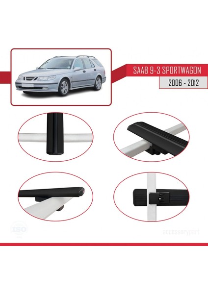Saab 9-3 Sportwagon 2006-2012 Arası ile Uyumlu Basic Model Ara Atkı Tavan Barı Siyah 3 Adet