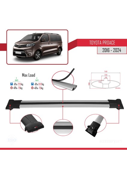 Toyota Proace 2016 ve Sonrası ile Uyumlu Fly Model Ara Atkı Tavan Barı Gri 4 Adet Bar fırsatları