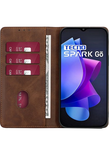 Tecno Spark Go 2023 4g Standlı Deri Telefon Kılıfı Buzağı Dokusu Cüzdan Kapağı (Yurt Dışından)