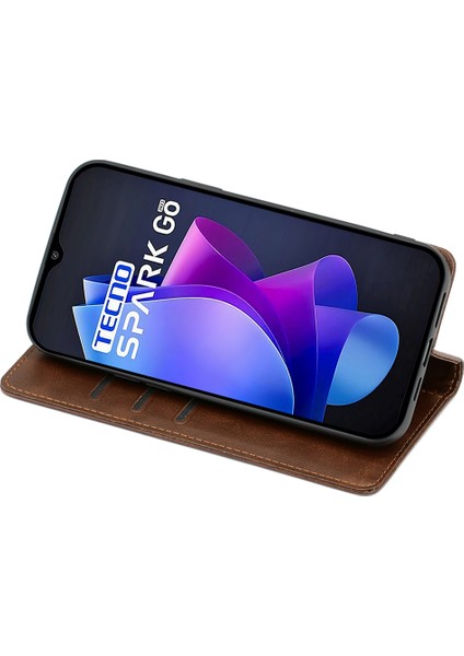 Tecno Spark Go 2023 4g Standlı Deri Telefon Kılıfı Buzağı Dokusu Cüzdan Kapağı (Yurt Dışından)
