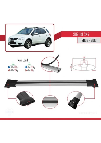 Suzuki Sx4 2006-2013 Arası ile Uyumlu Fly Model Ara Atkı Tavan Barı Gri fırsatları