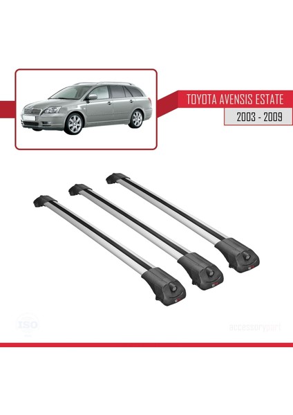 Toyota Avensis Sw 2003-2009 Arası ile Uyumlu Ace-1 Ara Atkı Tavan Barı Gri 3 Adet Bar