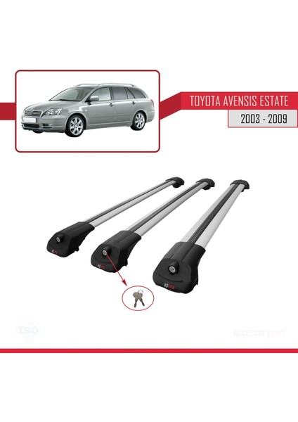 Toyota Avensis Sw 2003-2009 Arası ile Uyumlu Ace-1 Ara Atkı Tavan Barı Gri 3 Adet Bar