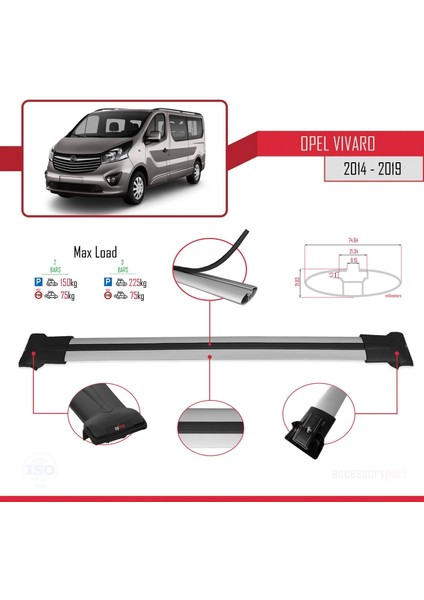 Opel Vivaro 2014-2019 Arası ile Uyumlu Fly Model Ara Atkı Tavan Barı Gri fırsatları