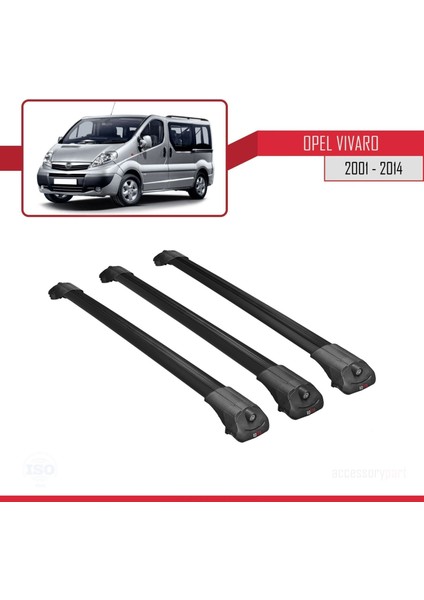 Opel Vivaro 2001-2014 Arası ile Uyumlu Ace-1 Ara Atkı Tavan Barı Siyah 3 Adet Bar