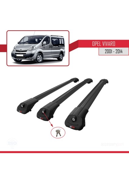 Opel Vivaro 2001-2014 Arası ile Uyumlu Ace-1 Ara Atkı Tavan Barı Siyah 3 Adet Bar