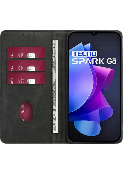 Tecno Spark Go 2023 4g Standlı Deri Telefon Kılıfı Buzağı Dokusu Cüzdan Kapağı (Yurt Dışından)