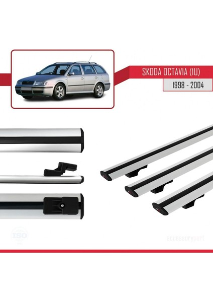 Skoda Octavia (1u) 1998-2004 Arası ile Uyumlu Basic Model Ara Atkı Tavan Barı Gri 3 Adet