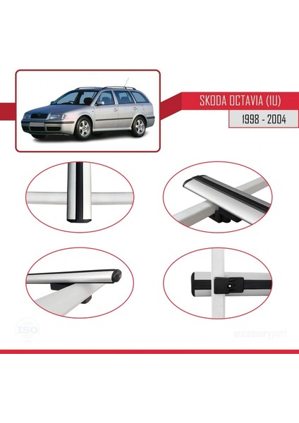 Skoda Octavia (1u) 1998-2004 Arası ile Uyumlu Basic Model Ara Atkı Tavan Barı Gri 3 Adet