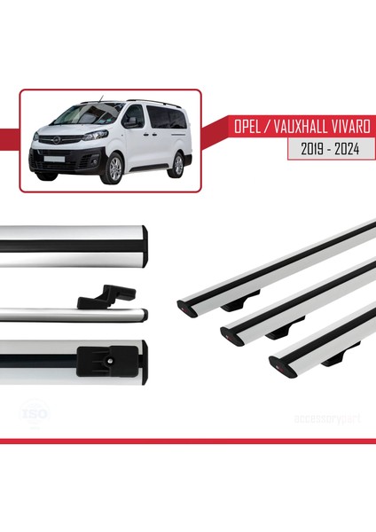 Opel / Vauxhall Vivaro 2019 ve Sonrası ile Uyumlu Basic Model Ara Atkı Tavan Barı Gri 3 Adet